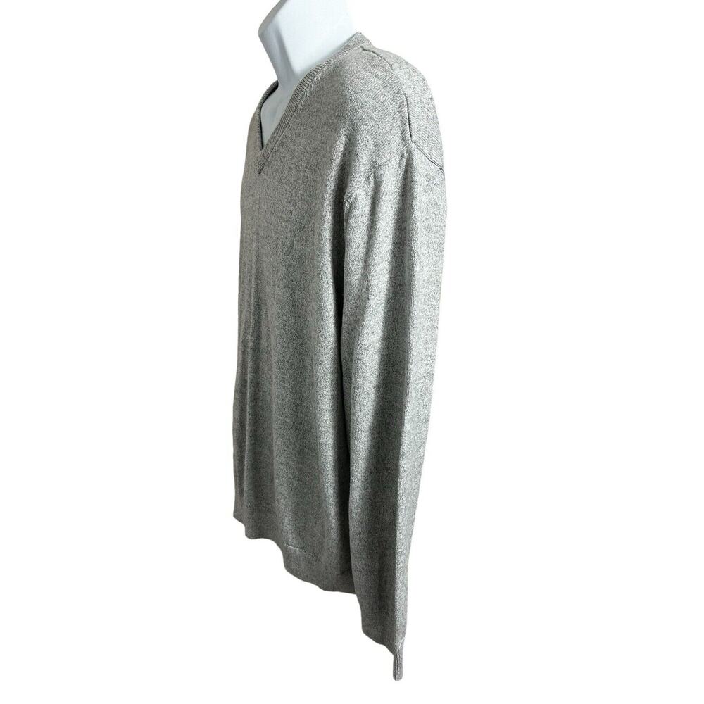 Men's Nautica Gray Pull-Over Sweater Sz XL Gray V-Neck Cotton Long-Sleeve - Picture 4 of 8